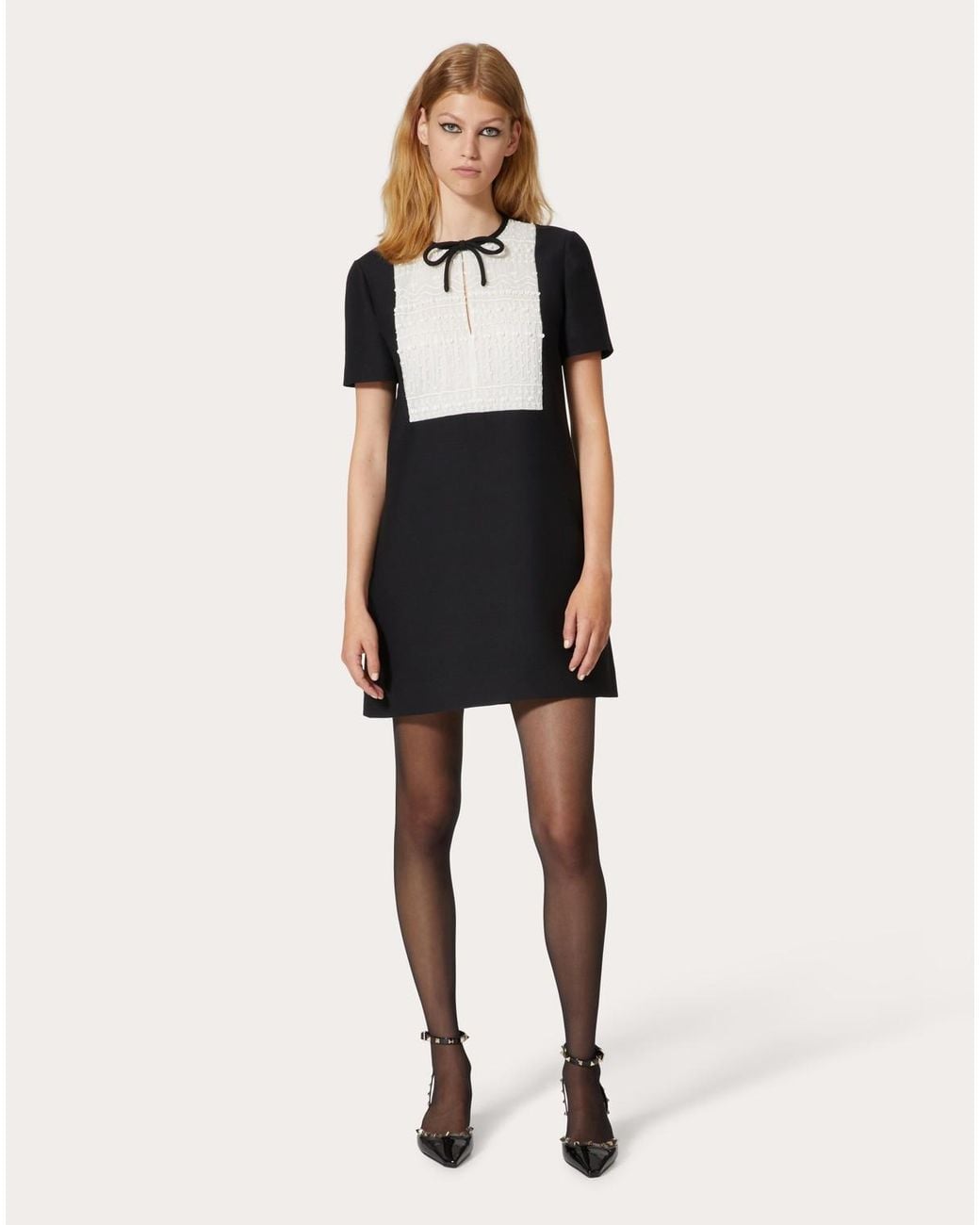 Valentino Black Embroidered Crepe Couture Short Dress