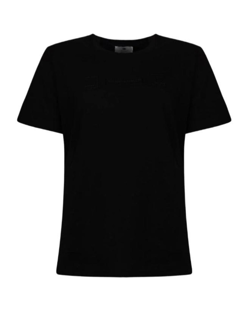 Elisabetta Franchi Black Loose Fit Crewneck T-Shirt