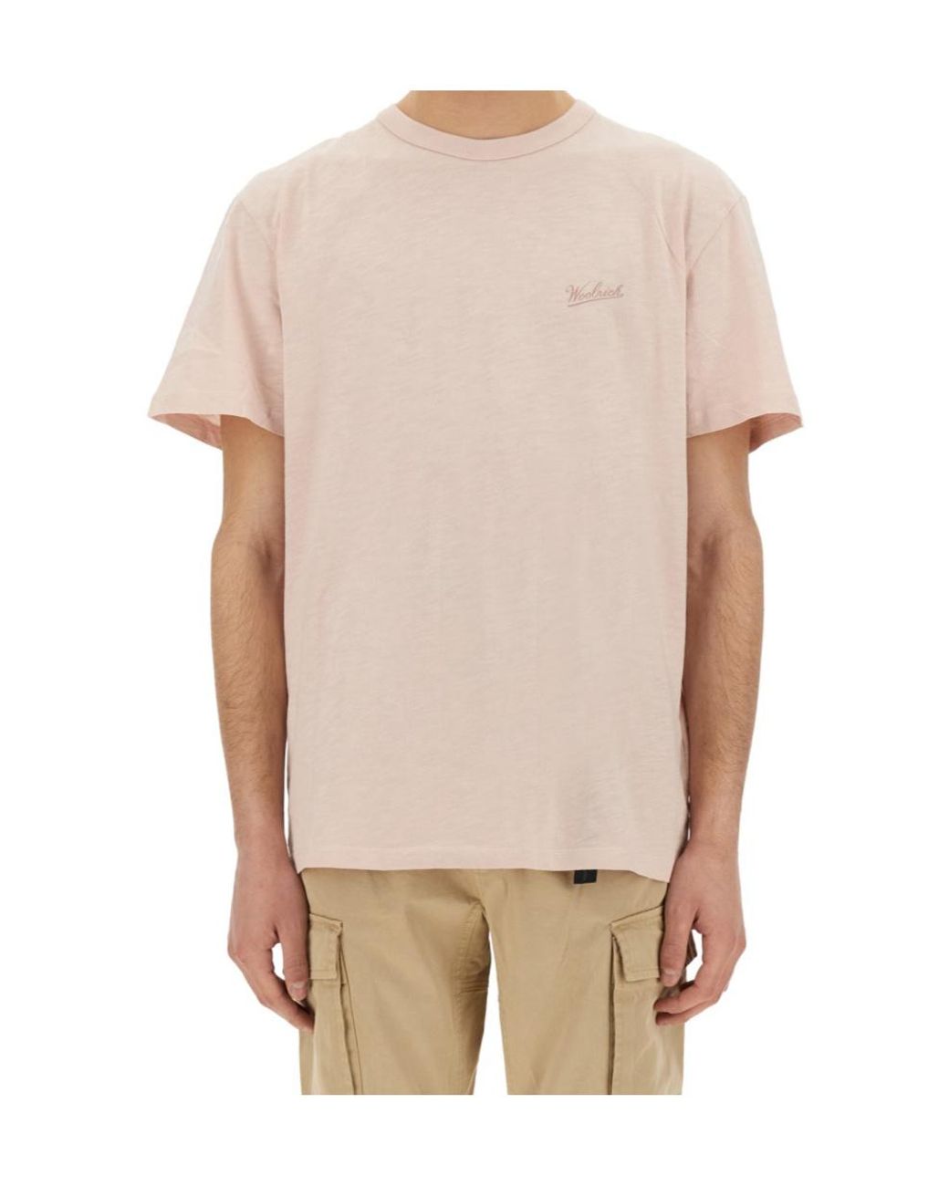 Woolrich Natural Logo-Embroidered Crewneck T-Shirt for men