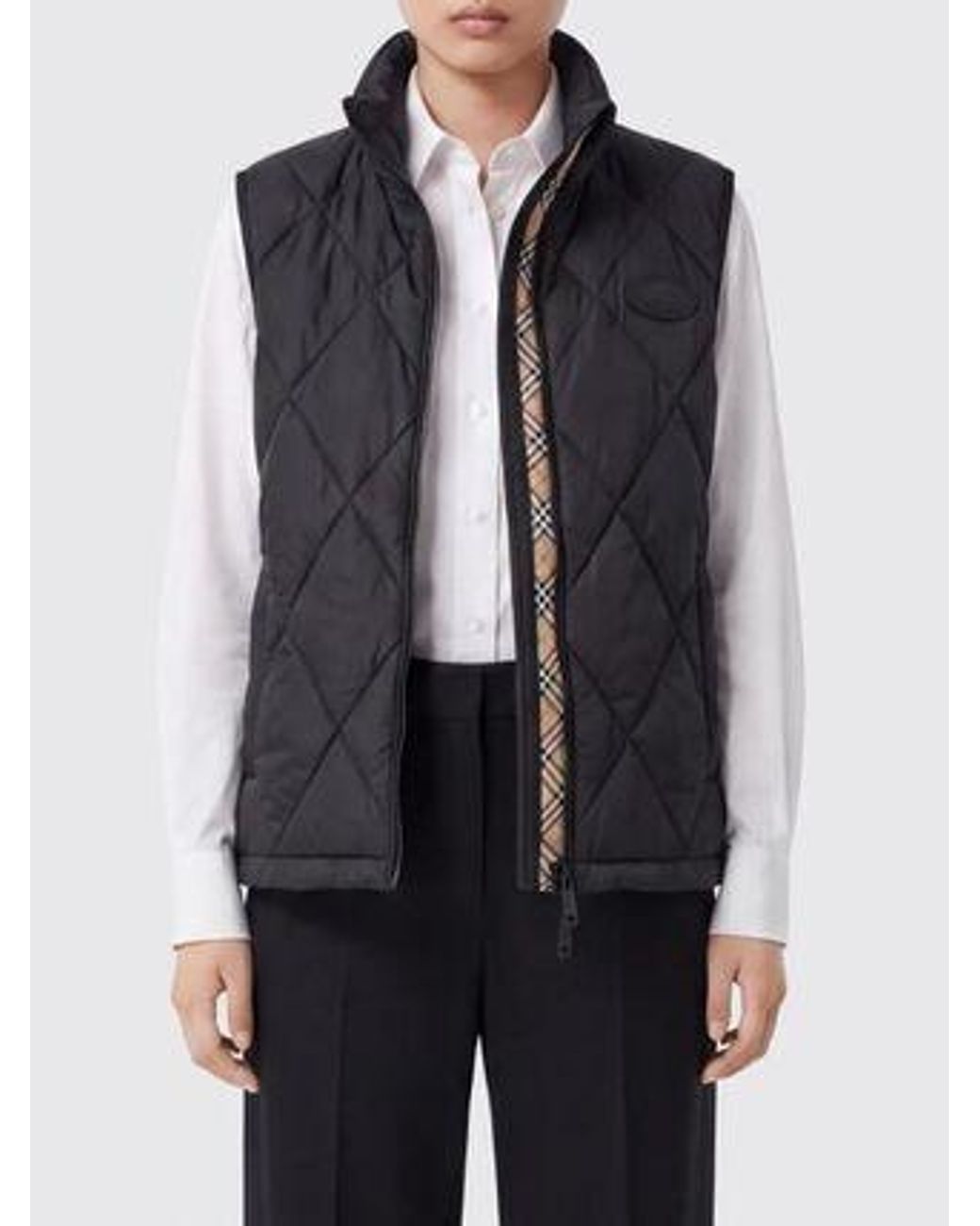 Burberry Black Check-Trim Quilted Padded Vest