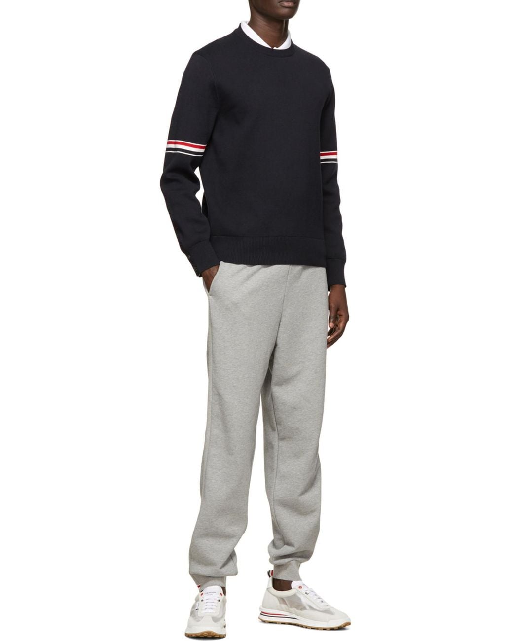 Thom Browne Black Stripe Trim Knitted Sweater for men