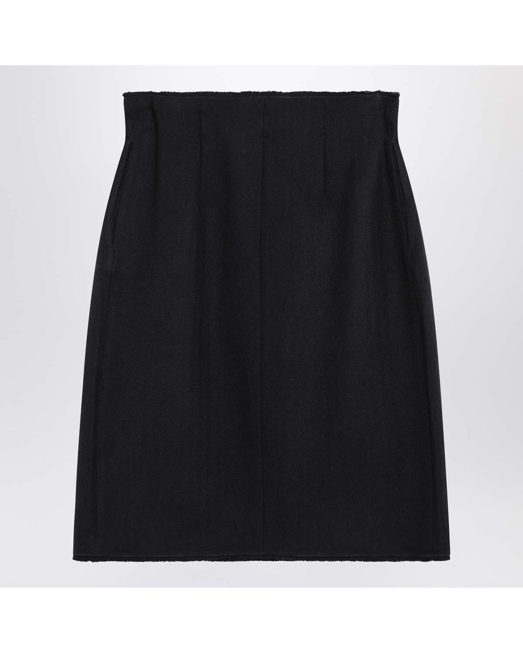 Prada Black Chevron Wool Midi Skirt