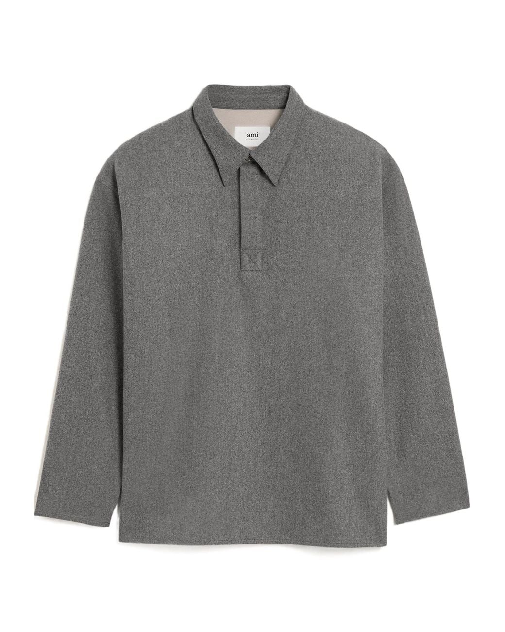 AMI Gray Long-Sleeved Polo Shirt for men