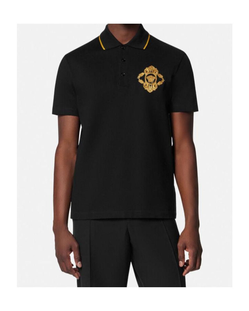 Versace Black Medusa Head Embroidered Short-Sleeved Polo Shirt for men