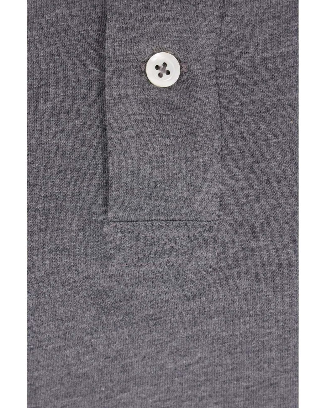 Brunello Cucinelli Gray Logo Embroidered Long-Sleeved Polo Shirt for men