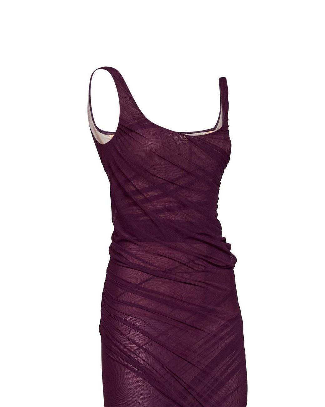 The Attico Purple Square-Neck Mesh Sleeveless Dress