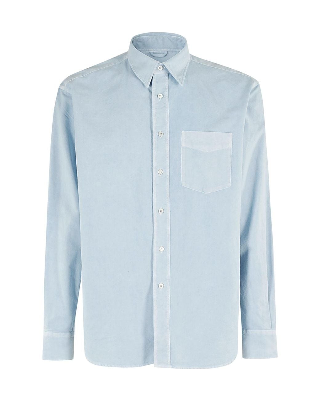 Aspesi Blue Long-Sleeve Cotton Shirt for men