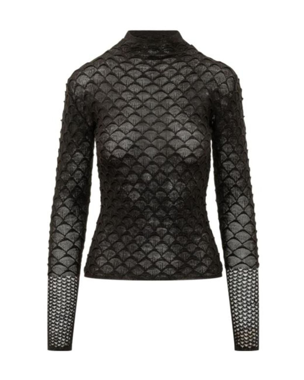 Lanvin Black Textured High-Neck Knitted Top