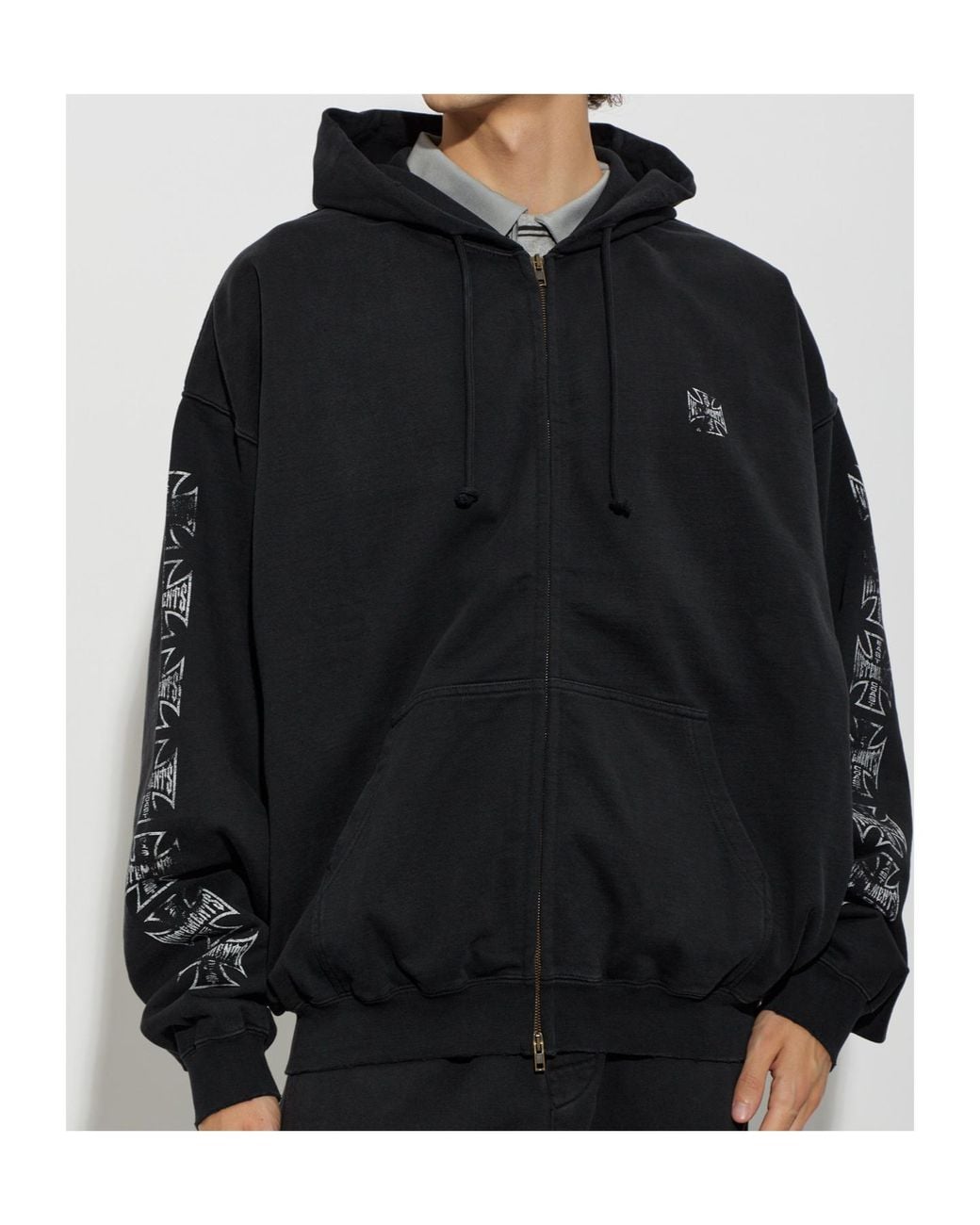 Vetements Black Graphic Sleeve Zip-Up Hoodie for men