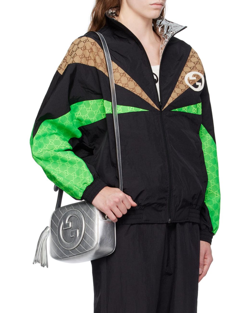Gucci Green Gg Monogram Highneck Track Jacket