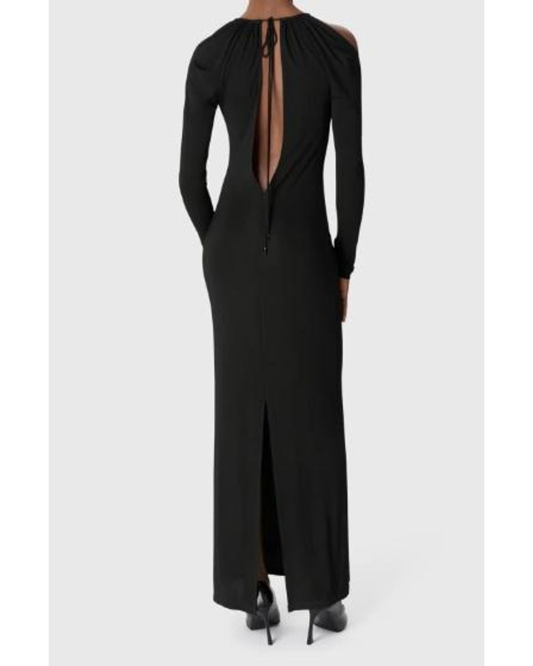 MARINE SERRE Black Draped Jersey Ls Long Dress