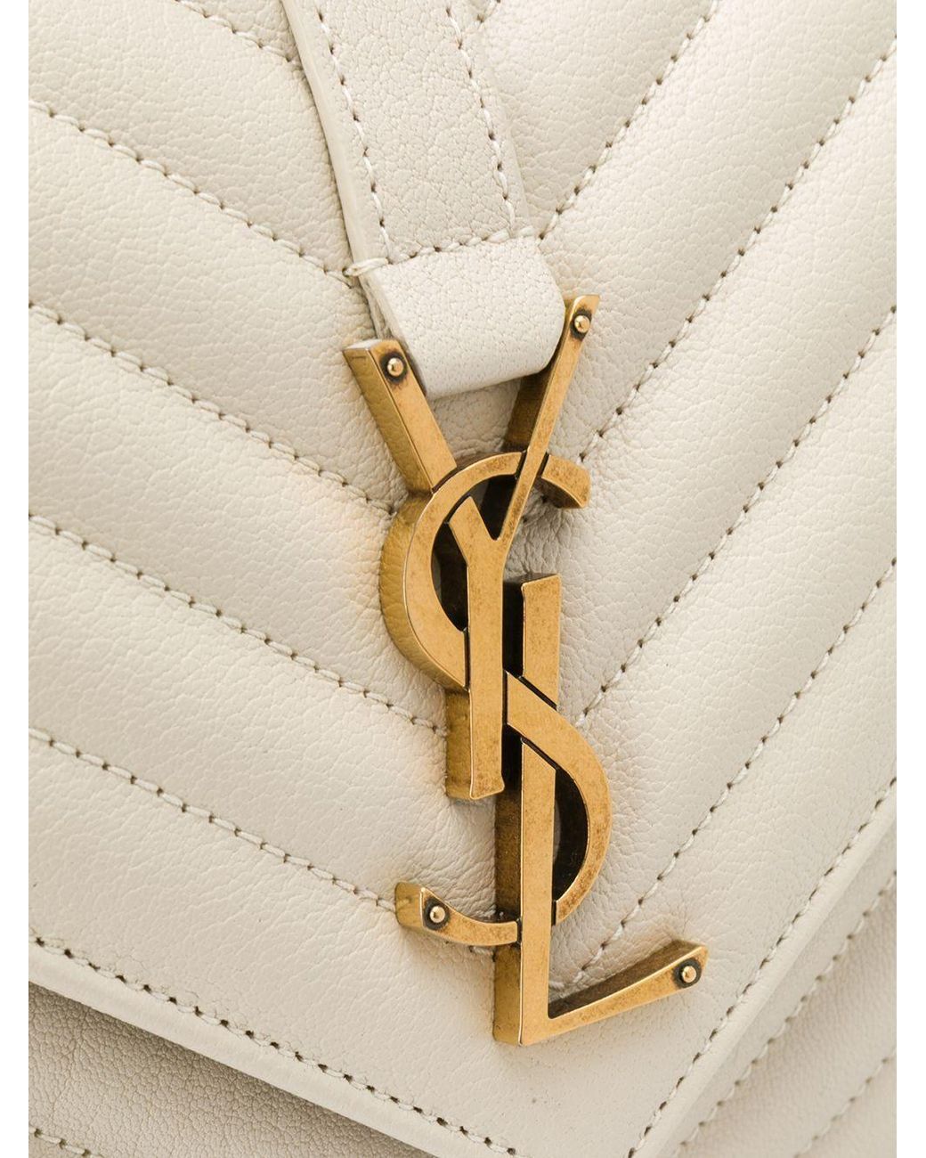 Saint Laurent Natural College Quilted Medium Shoulder Bag