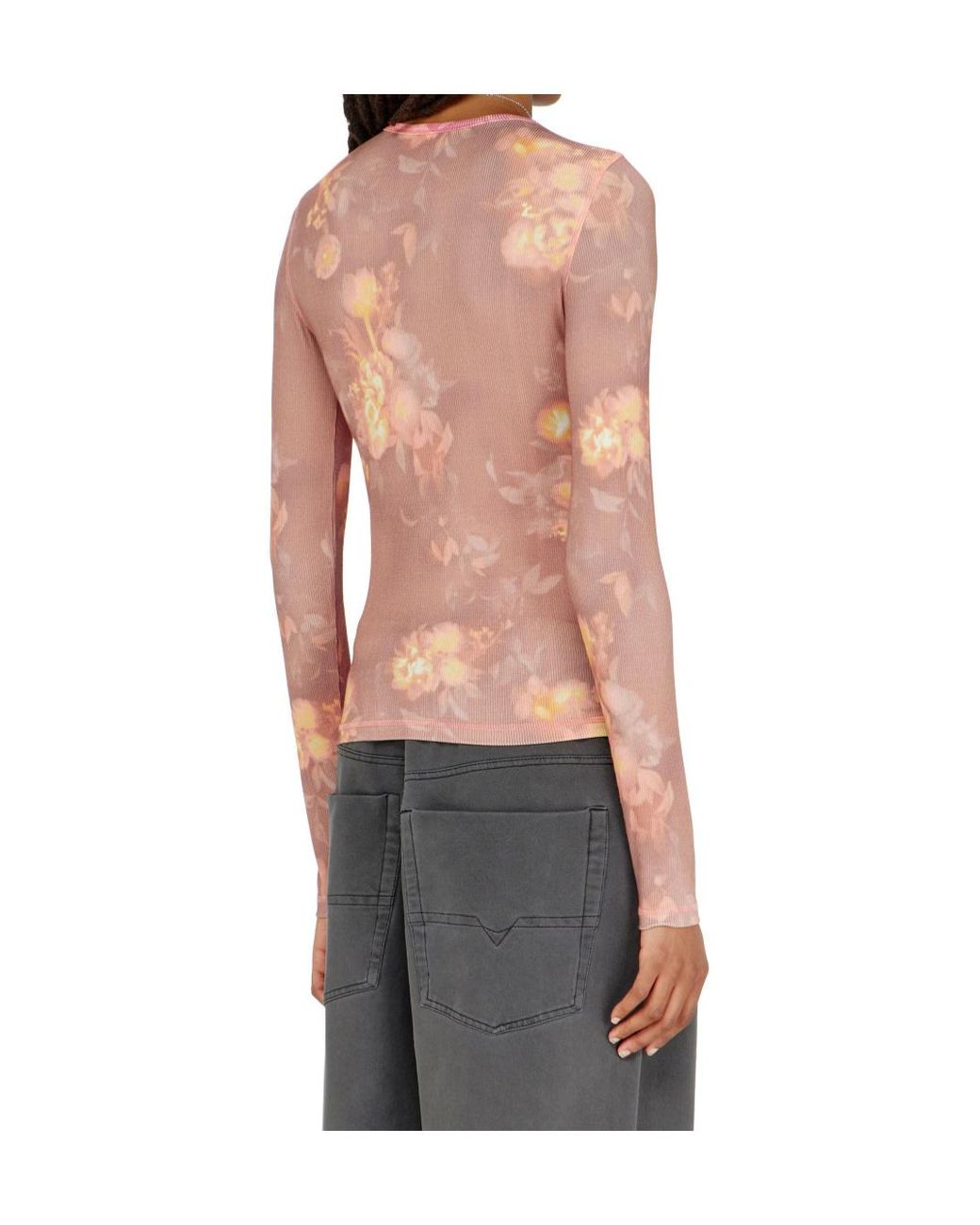 DIESEL Pink T-Moky Floral Printed Long Sleeved Ribbed Top