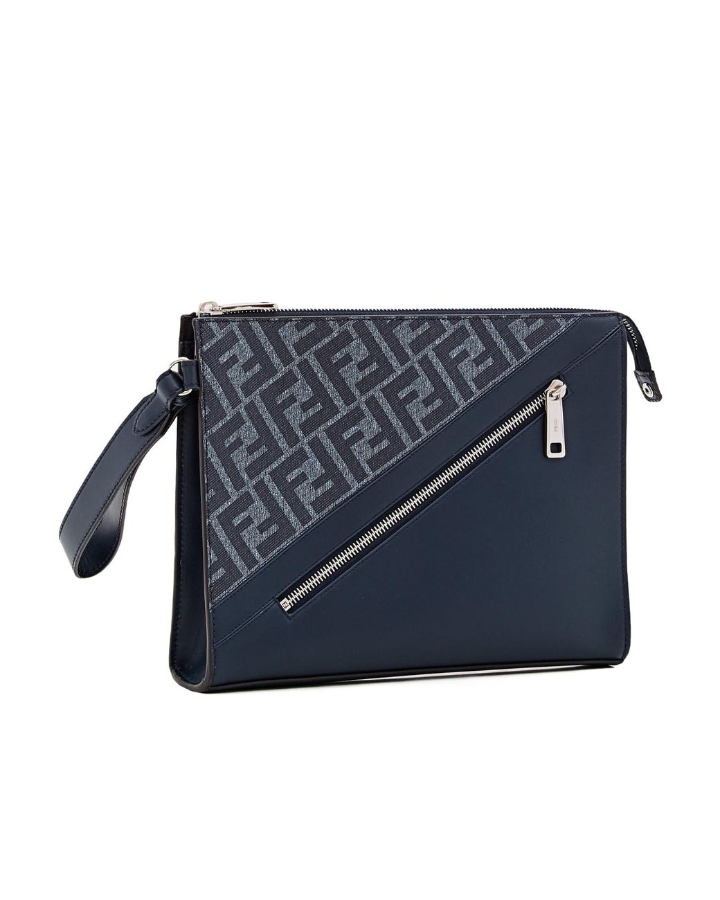 Fendi Blue Ff Jacquard Panelled Zipped Clutch Bag for men