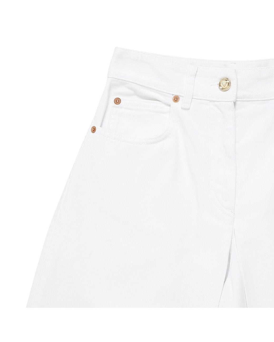 Valentino White Logo Plaque-Detail Layered Wide-Leg Jeans