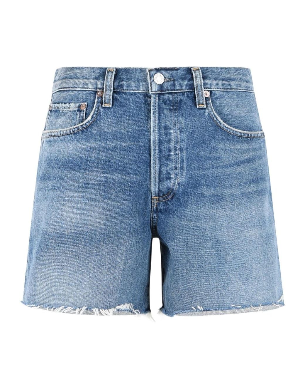 Agolde Blue Nye Raw-Hem Denim Shorts