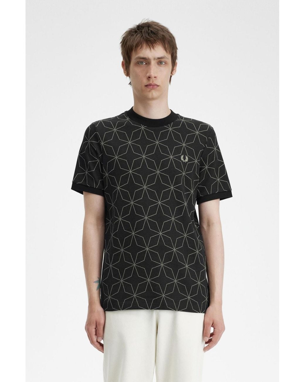 Fred Perry Black Geometric Pattern T-Shirt for men