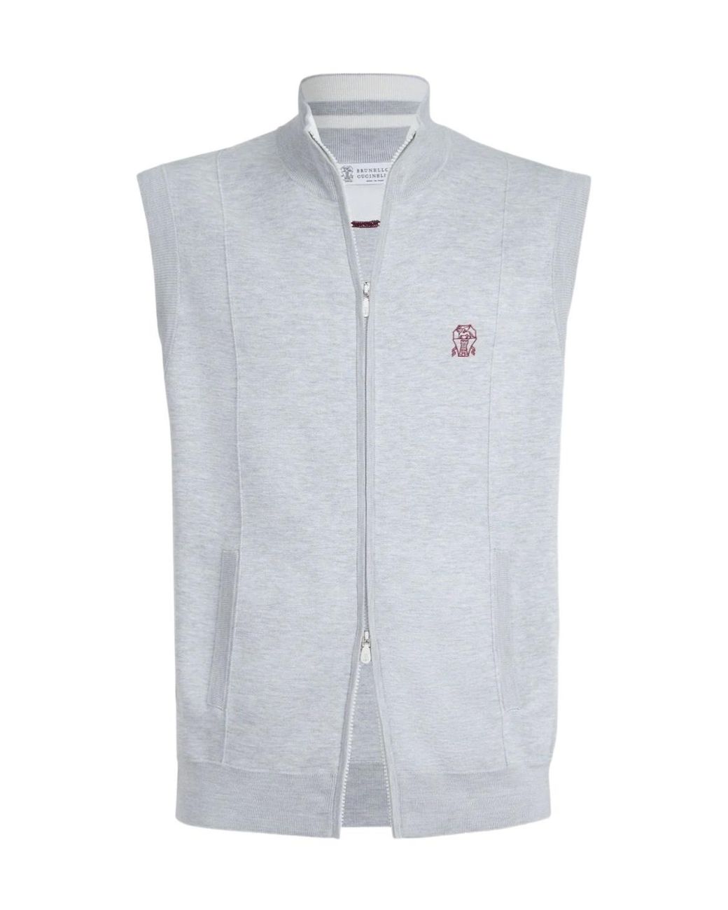 Brunello Cucinelli Blue Zip Knitted Waistcoat for men