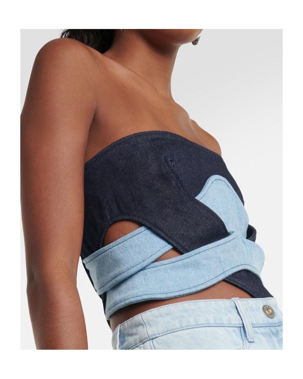Dion Lee Blue Strapless Cowgirl Tank Top