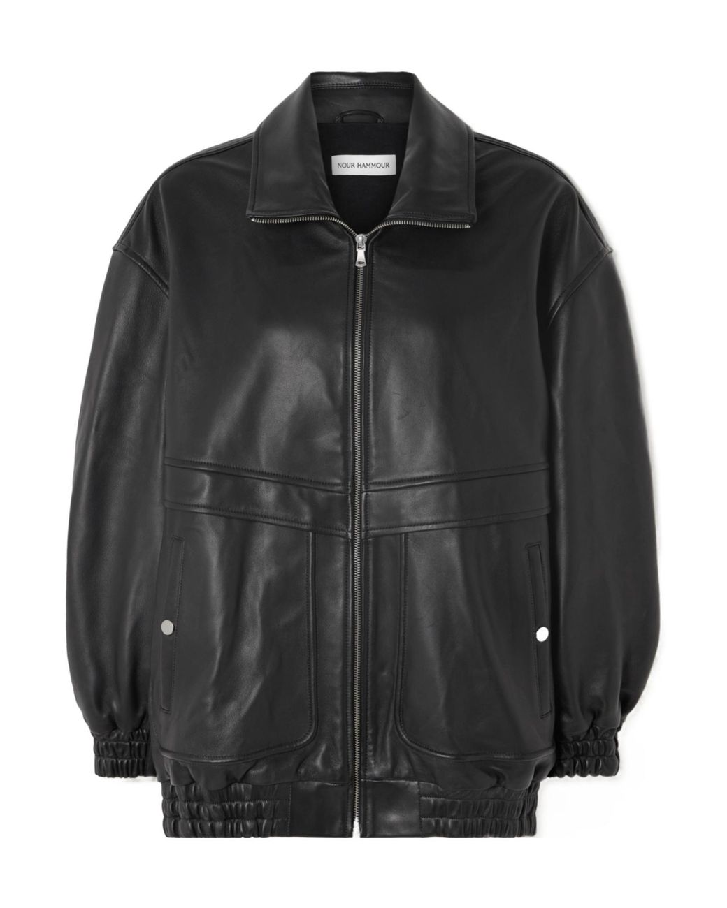 Nour Hammour Black Long-Sleeved Leather Jacket