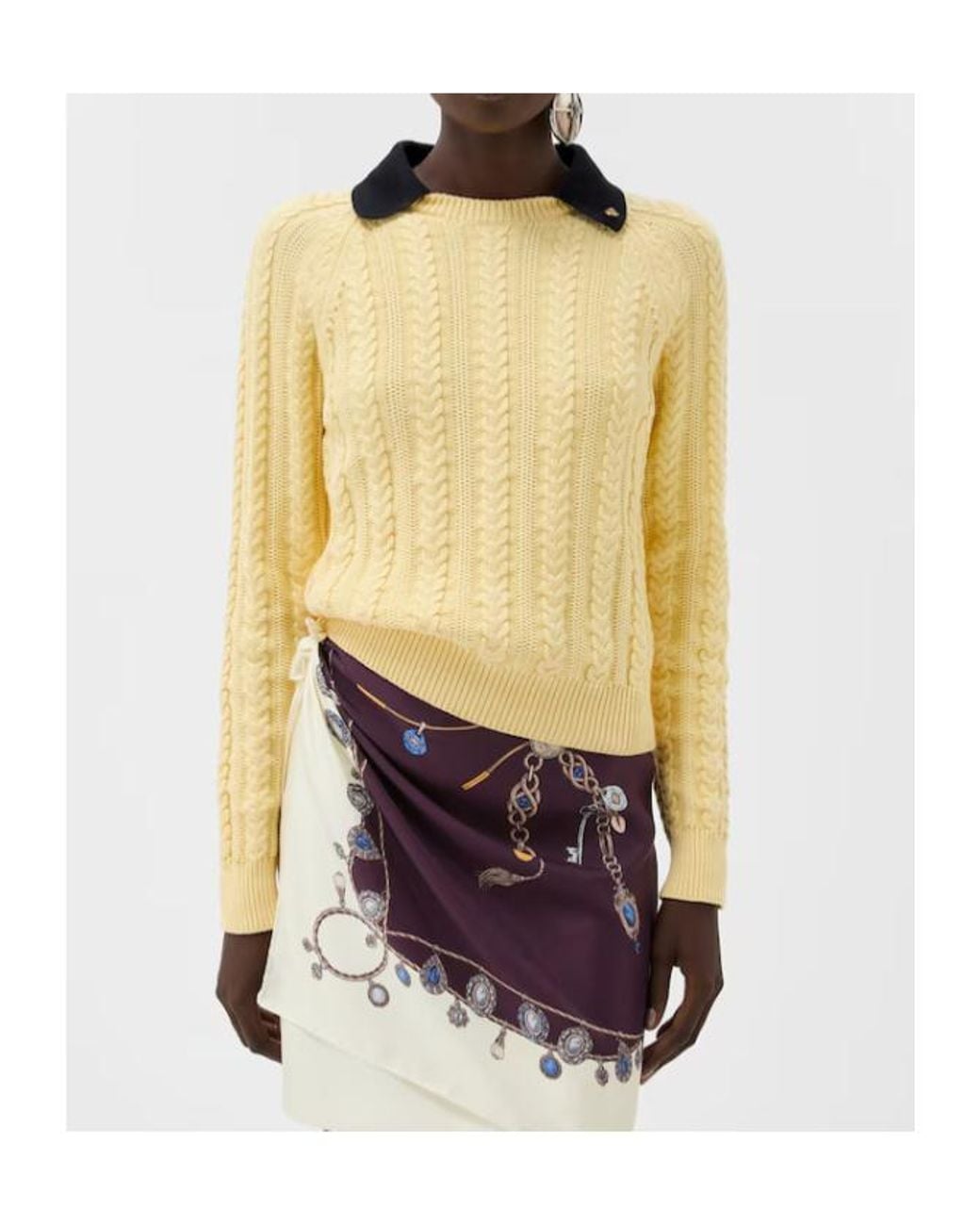 Versace Yellow Cable-Knit Contrasting-Collar Sweater