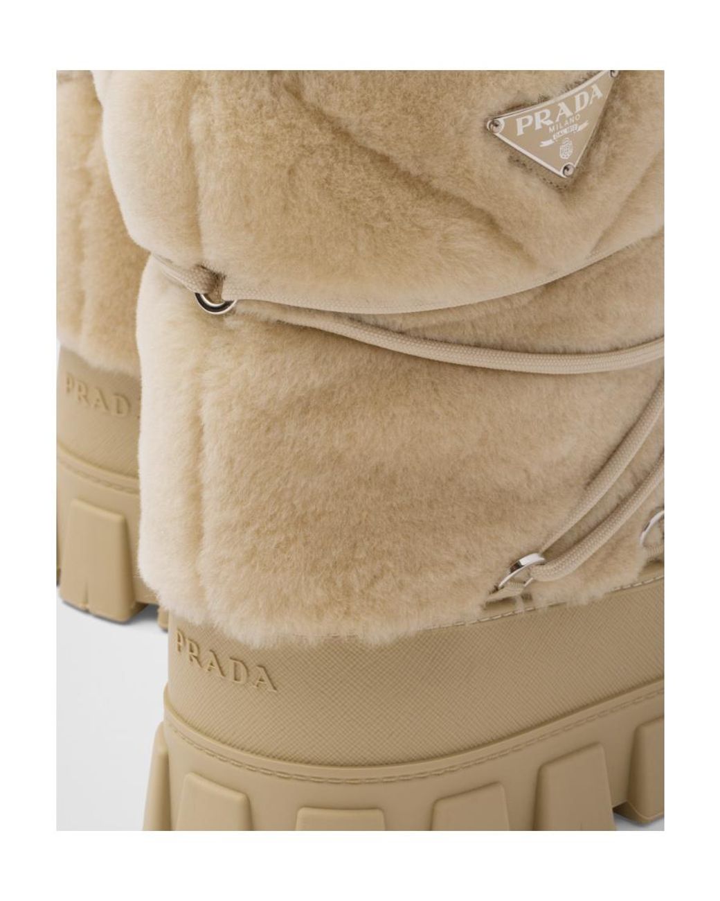 Prada Natural Logo Plaque Chunky Ankle Boots