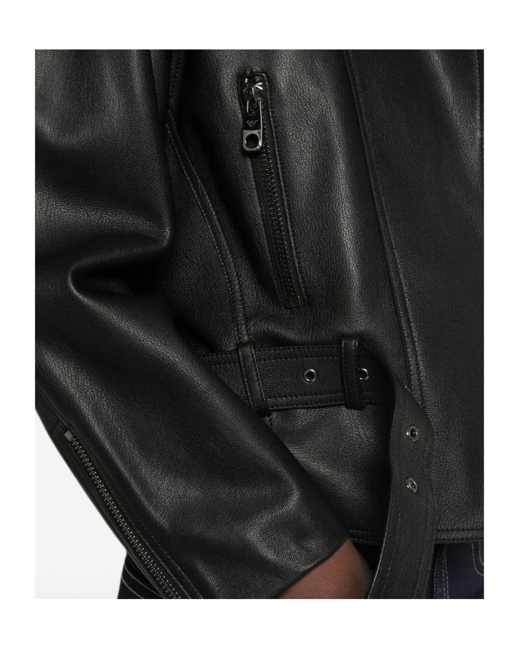 Emporio Armani Black Leather Jacket With A Zipper