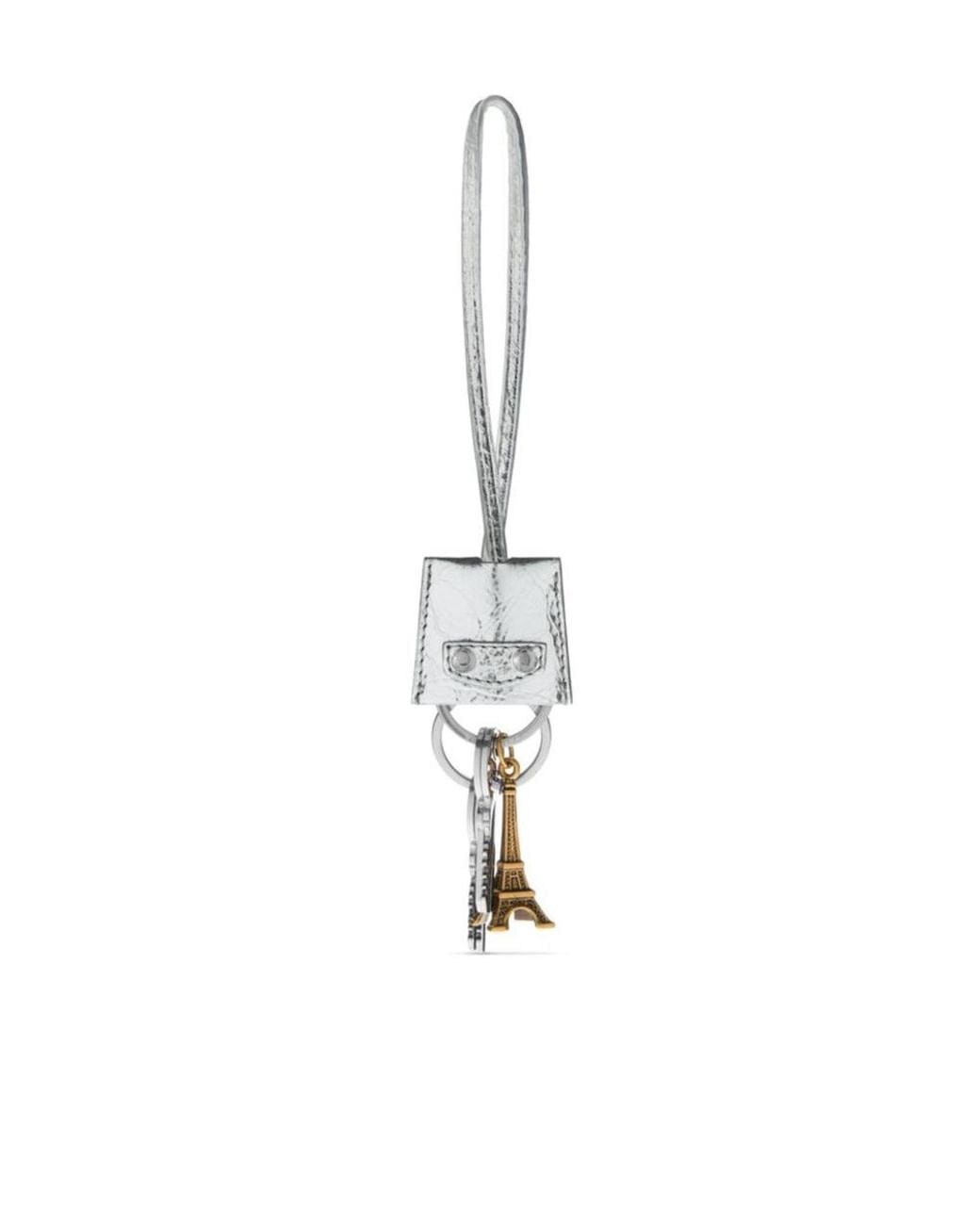 Balenciaga White Le City Charm Eiffel Metallized Keychain