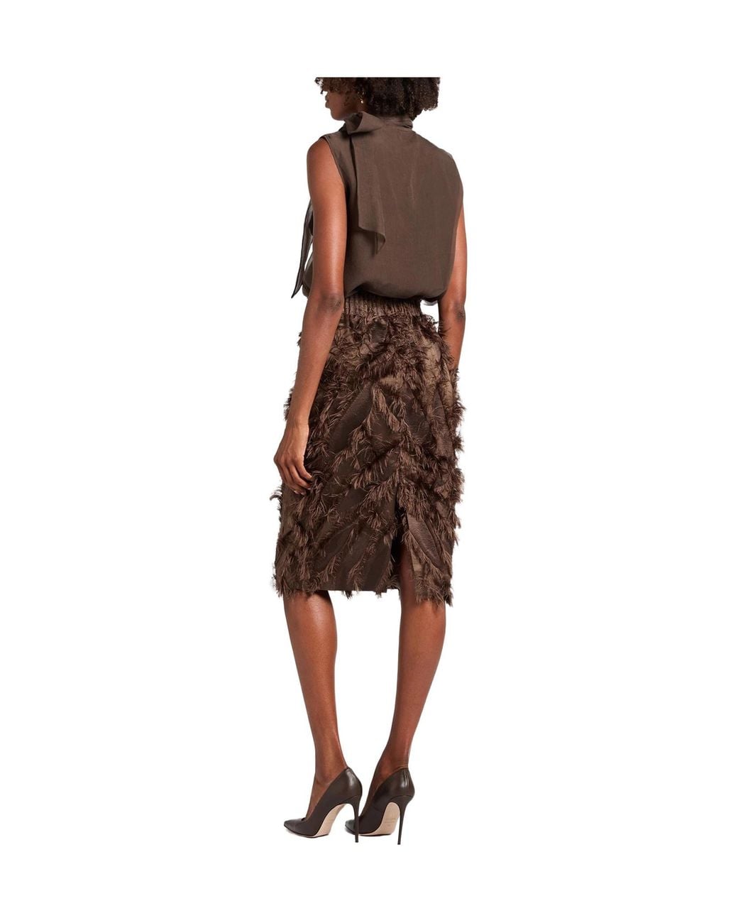 Brunello Cucinelli Brown Satin Midi Skirt