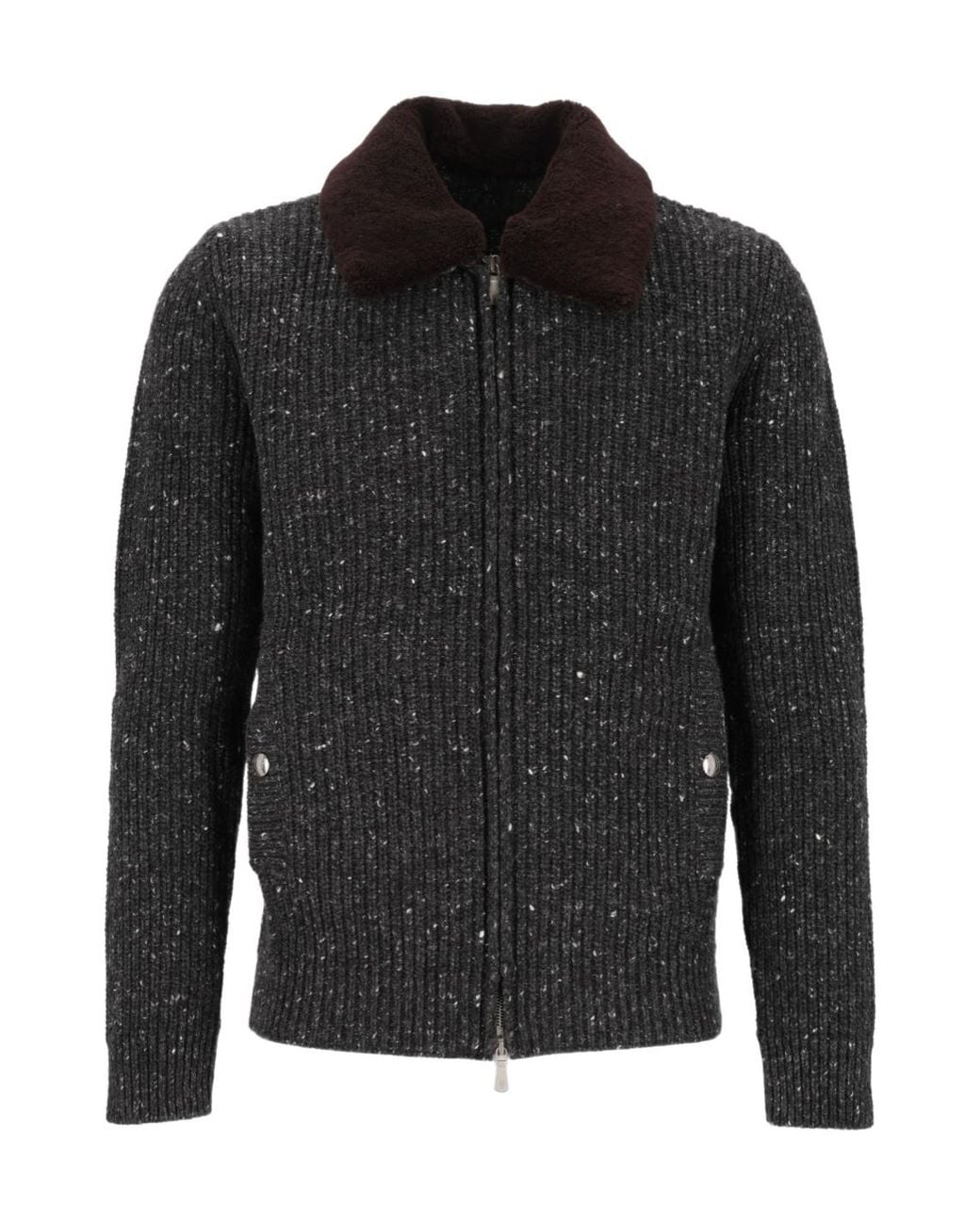 Eleventy Black Textured Full-Zip Knitted Jacket for men