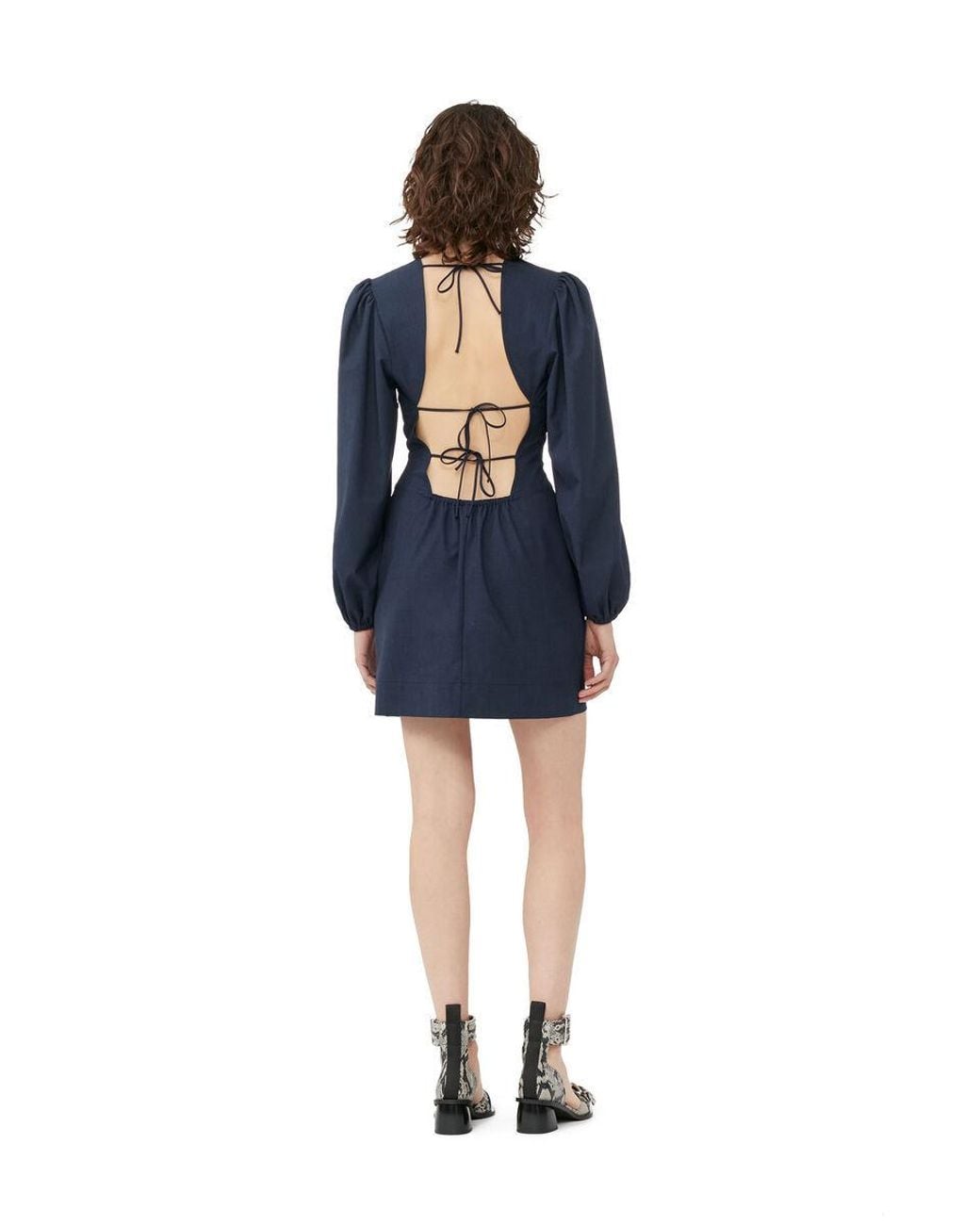 Ganni Blue Drapey Melange Open Back Mini Dress