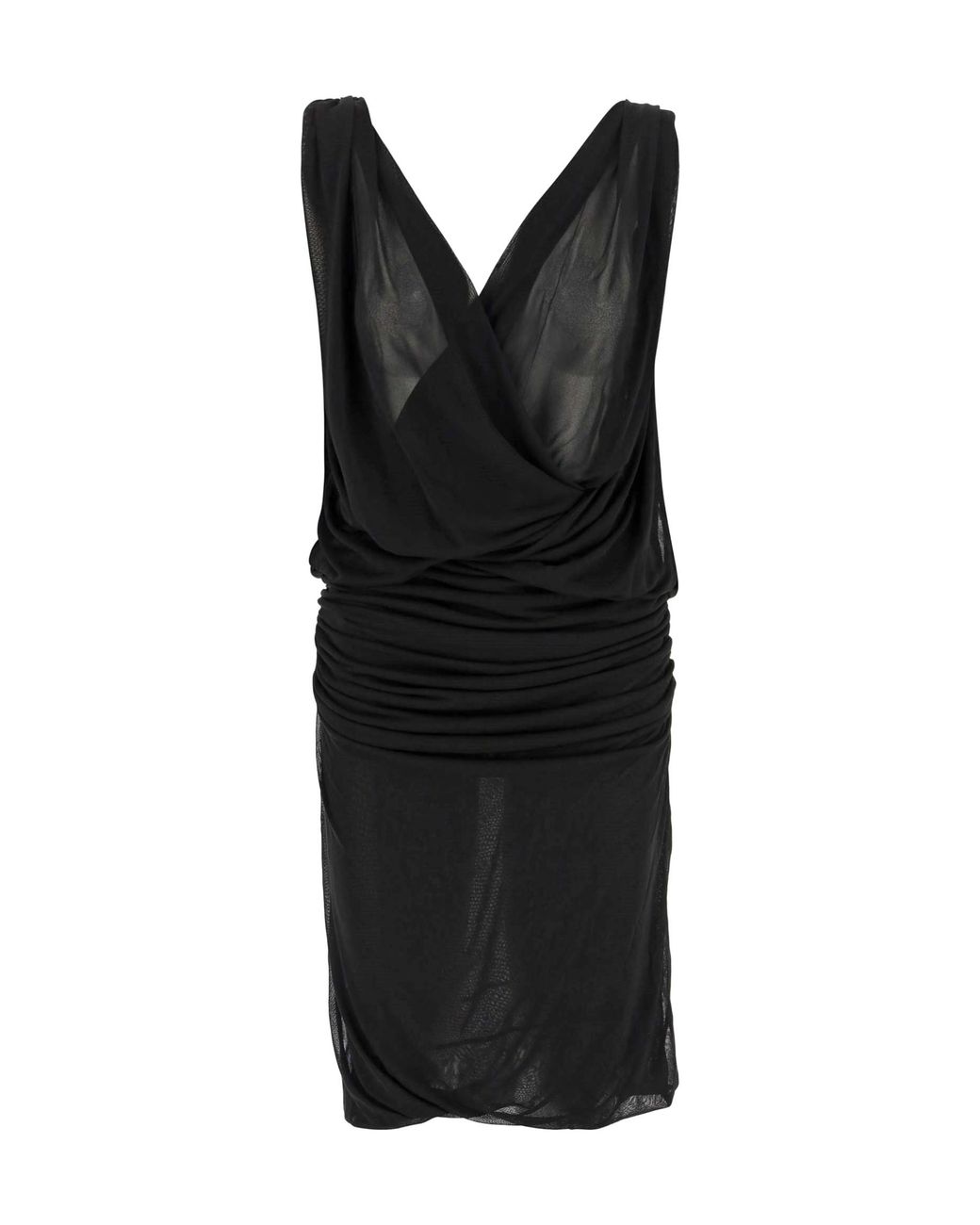 Saint Laurent Black Plunge Ruched Midi Dress