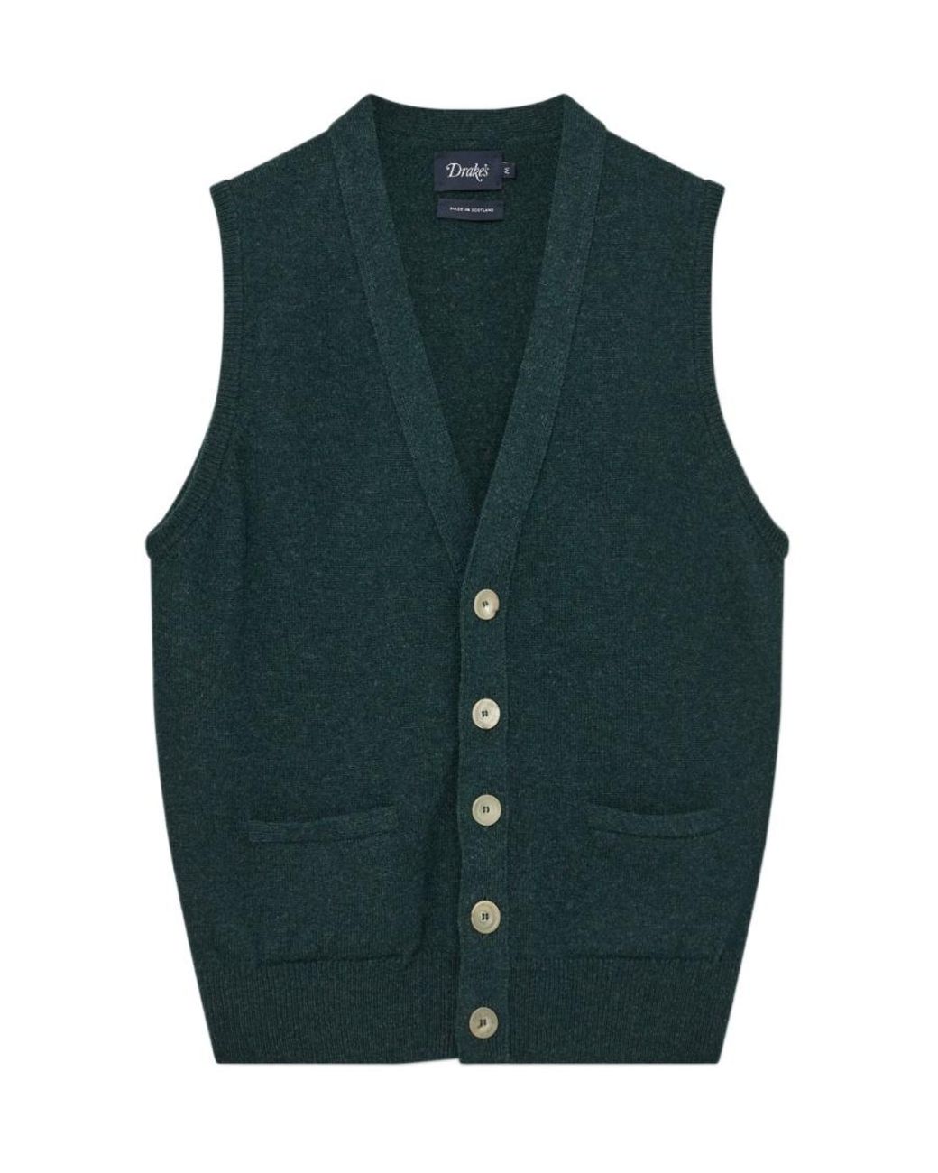 Drake's Green Sleeveless Cardigan for men