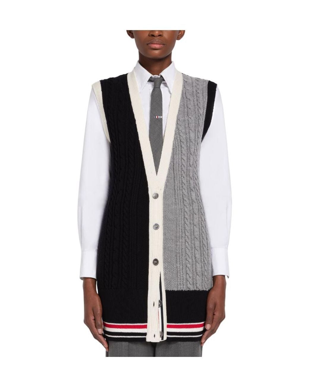 Thom Browne Blue Rwb-Stripe Cable-Knit Vest