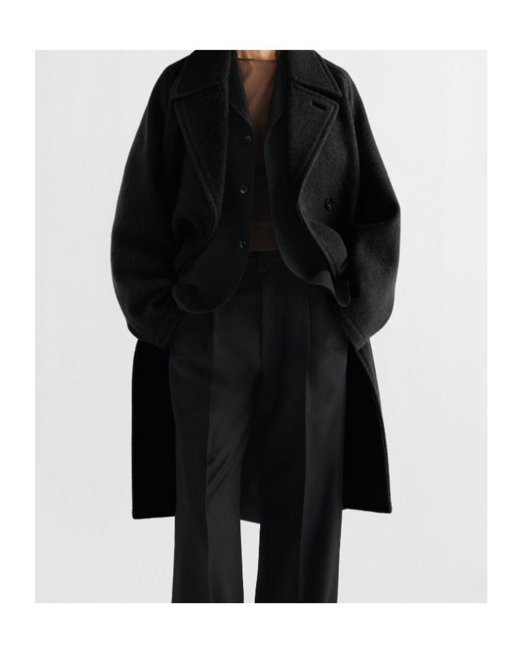Lemaire Black Double Breasted Soft Coat for men
