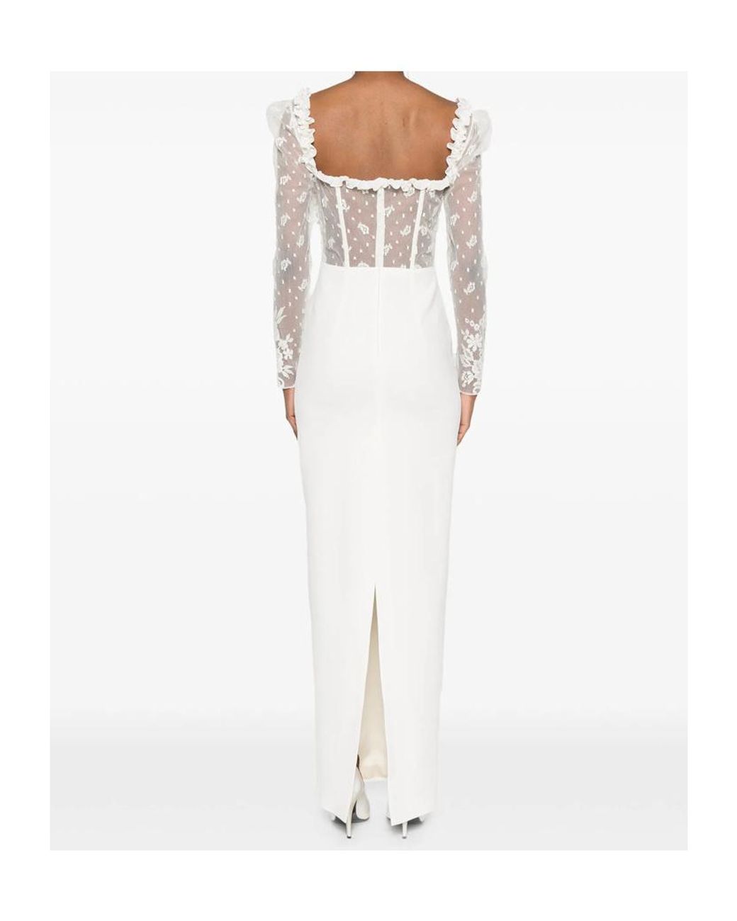 Alessandra Rich White Lace Bow Maxi Dress