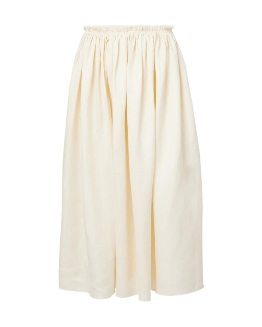 Gabriela Hearst White Chiara Gathered Linen Midi Skirt