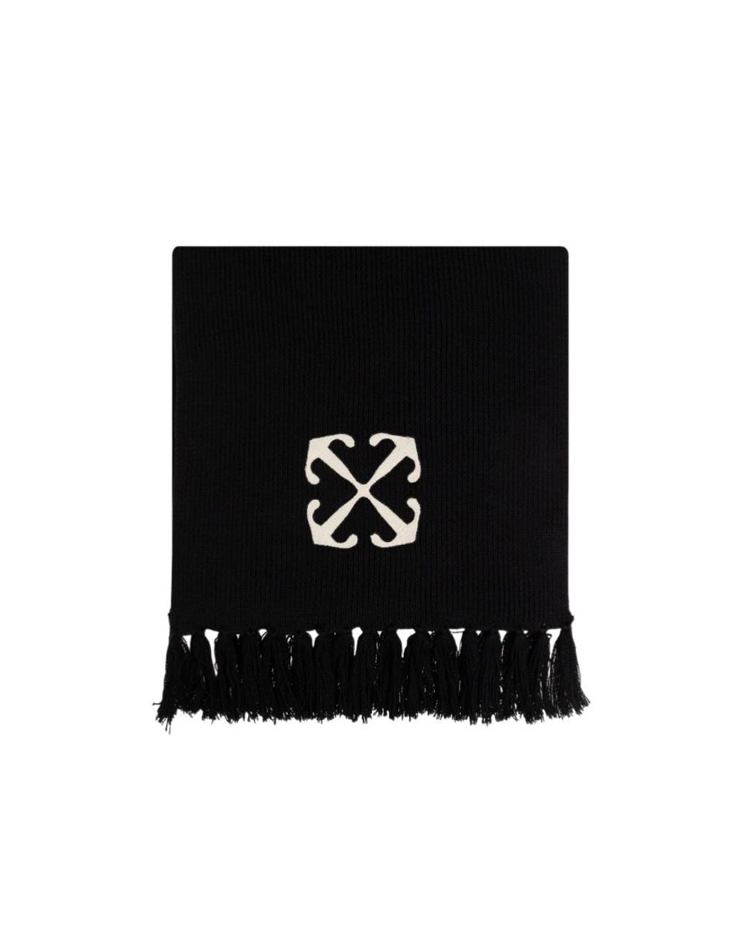 Off-White c/o Virgil Abloh Black Arrow Embroidered Fringed Scarf for men