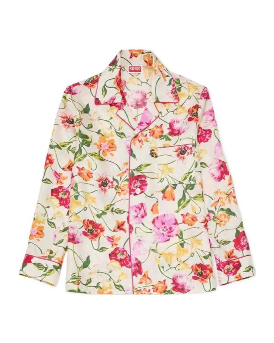 KENZO Red Floral Print Pocket Long-Sleeve Shirt