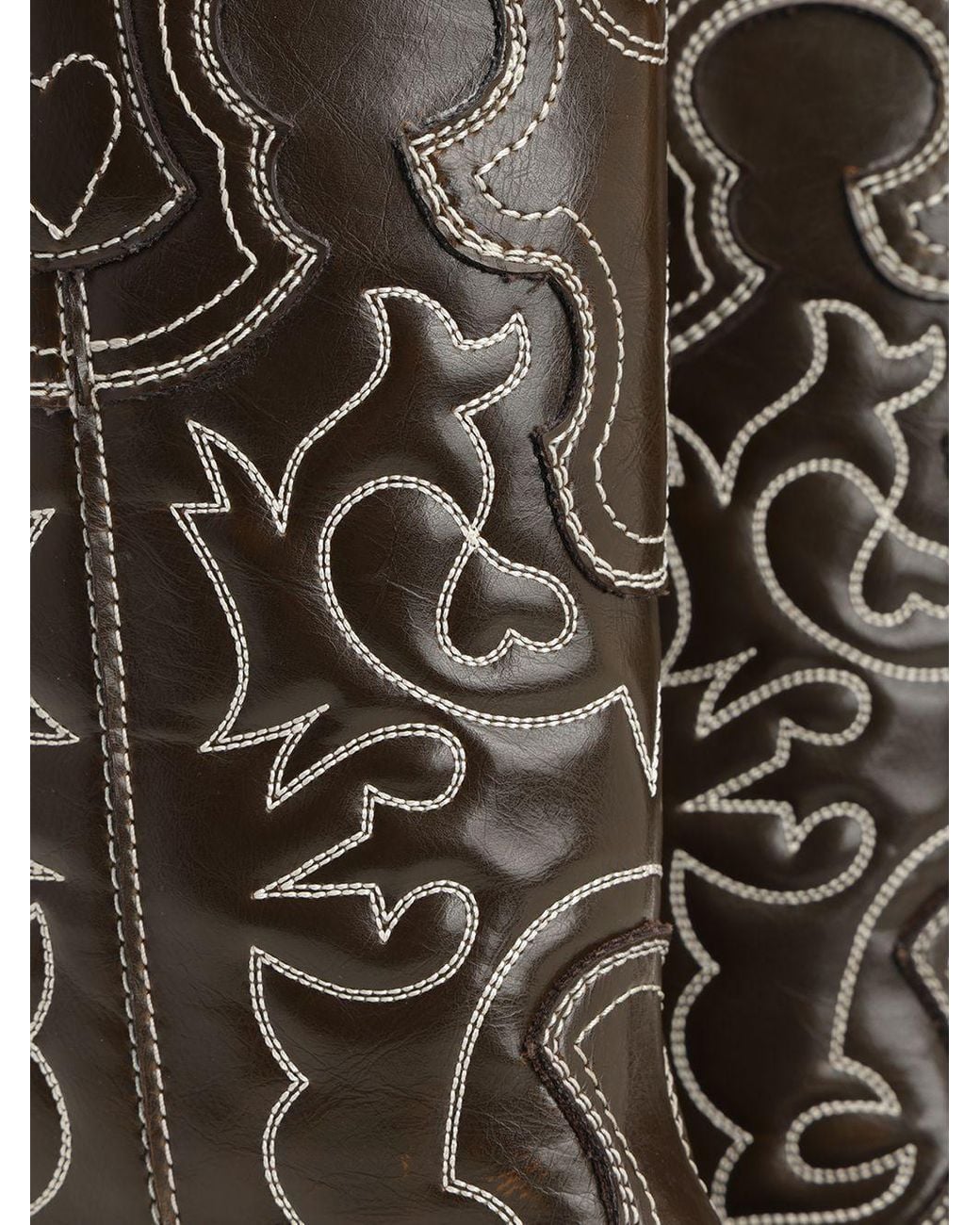 Ganni Brown Mid Shaft Embroidered Western Boots