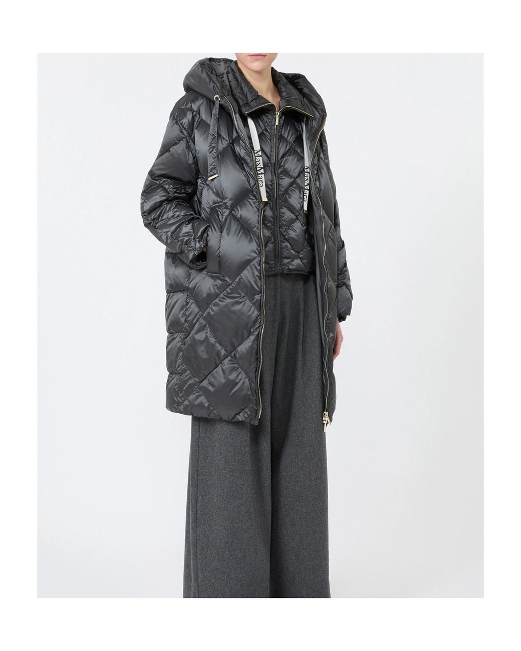 Max Mara Gray Midi Puffer Jacket With Hood