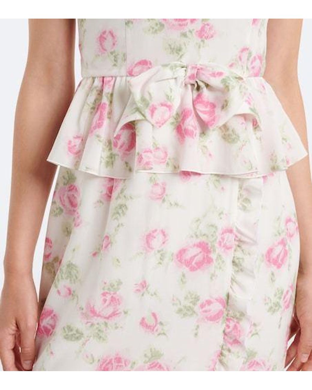 Alessandra Rich White Bow-Detail Floral Ruffled Silk Midi Dress
