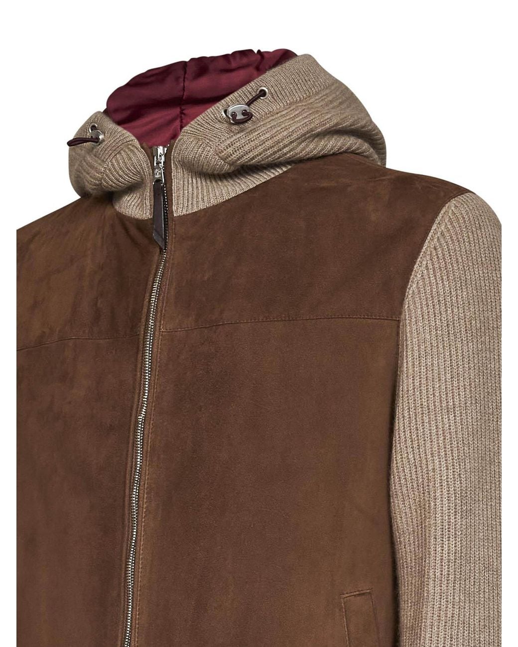 Brunello Cucinelli Brown Zip-Up Hooded Jacket for men