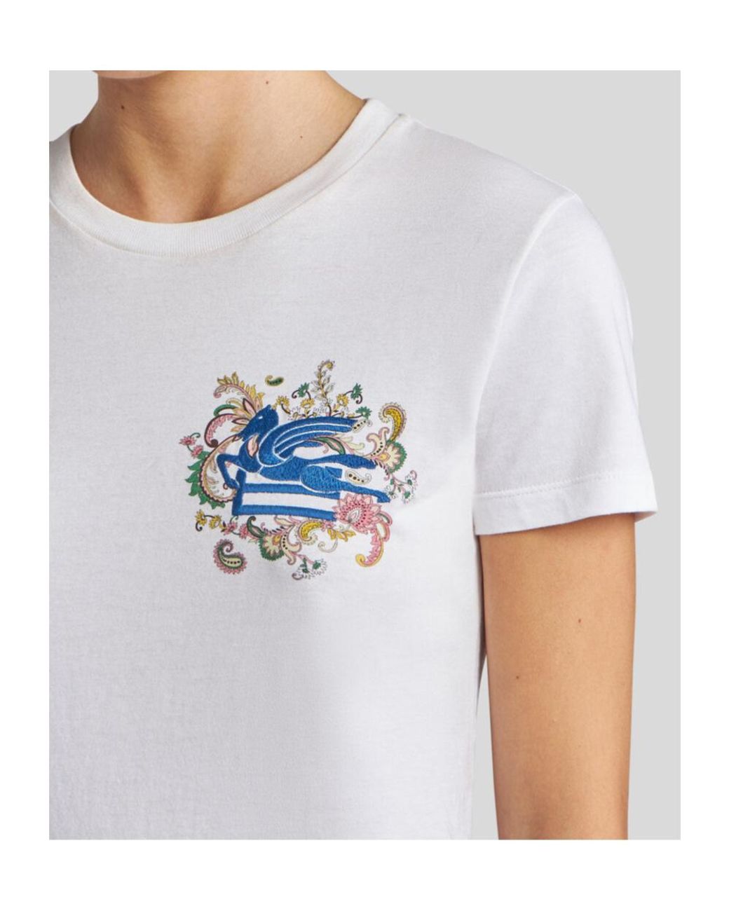 Etro White Pegaso Embroidered Crewneck T-Shirt