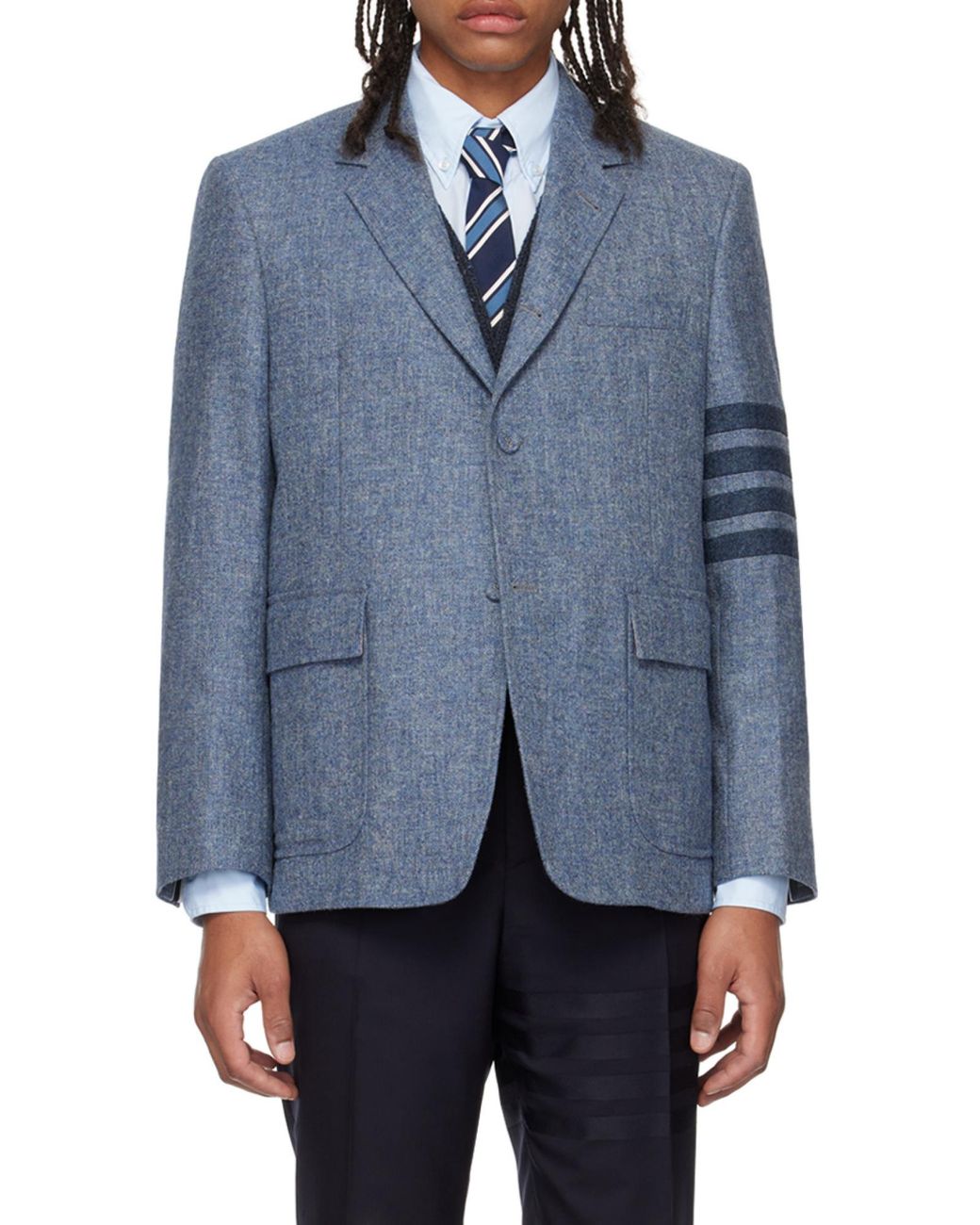 Thom Browne Blue Stripe-Detailed Single-Breasted Tailored Blazer for men