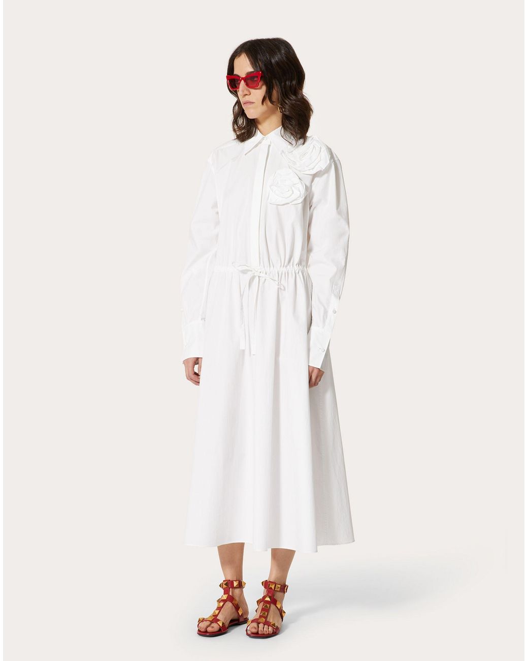 Valentino White Floral Appliqué Shirtdress