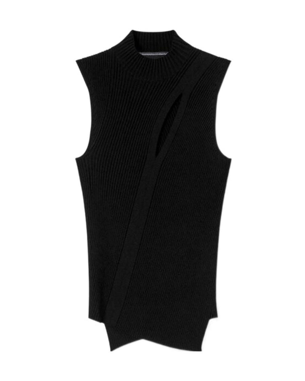 Versace Black Asymmetrical Hem Sleeveless Knitted Top