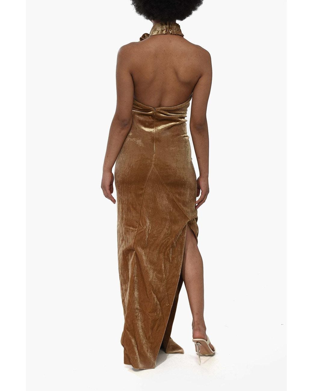 Off-White c/o Virgil Abloh Brown Ruffled Velour Maxi Dress