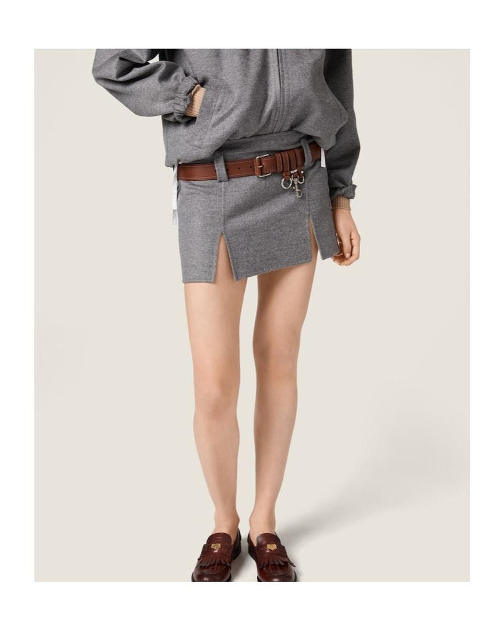 Miu Miu Gray Double Cashmere And Wool Miniskirt