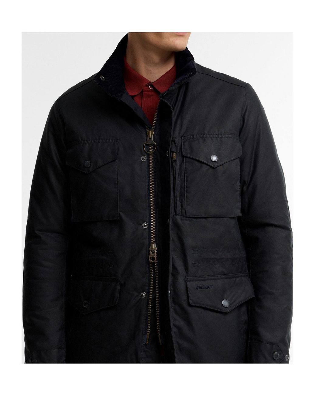 Barbour Black Waxed Cotton Hooded Field Jacket for men